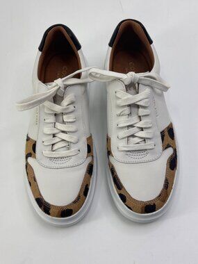 Cole Haan GrandPro Rally Leopard Print Calf Hair White Leather Lace Sneakers 8